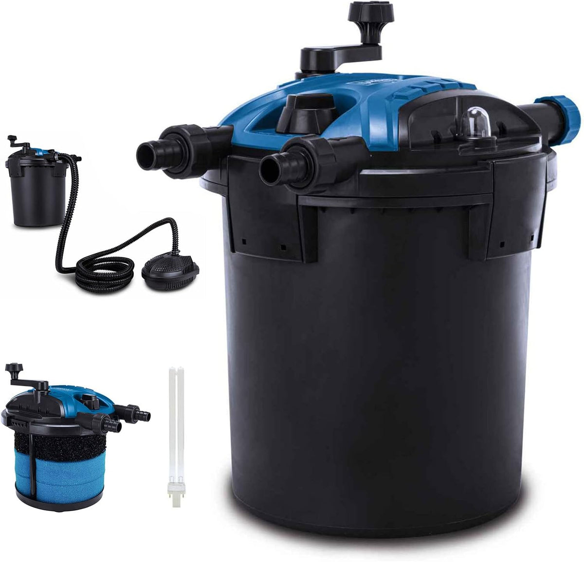 Scheppach Teichdruckfilter Komplettset PFS8000 | für Teiche bis 8000 L | Fördermenge 4000 L/h | 11 W UV-C Klärer mit Spin Clean | Schmutzanzeige | 9,5L Tank | Teichfilter Druckteichfilter Teichpumpe
