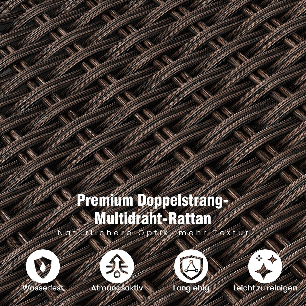 Amopatio Relaxliege Liegesessel, Rattan Sonnenliege mit Verstellbar Rückenlehne und Klapptisch, Outdoor Gartensessel wetterfestes, für Terrasse, Garten, Balkon – Beige & Braun