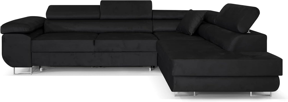 Ecksofa mit Schlaffunktion PASTI L-Form, Sofa Couch mit Bettkasten, 3-Sitzer Eckcouch, Schlafsofa für Wohnzimmer, Big Sofa Couch mit Schlaffunktion (Schwarz, Ottomane Rechts)