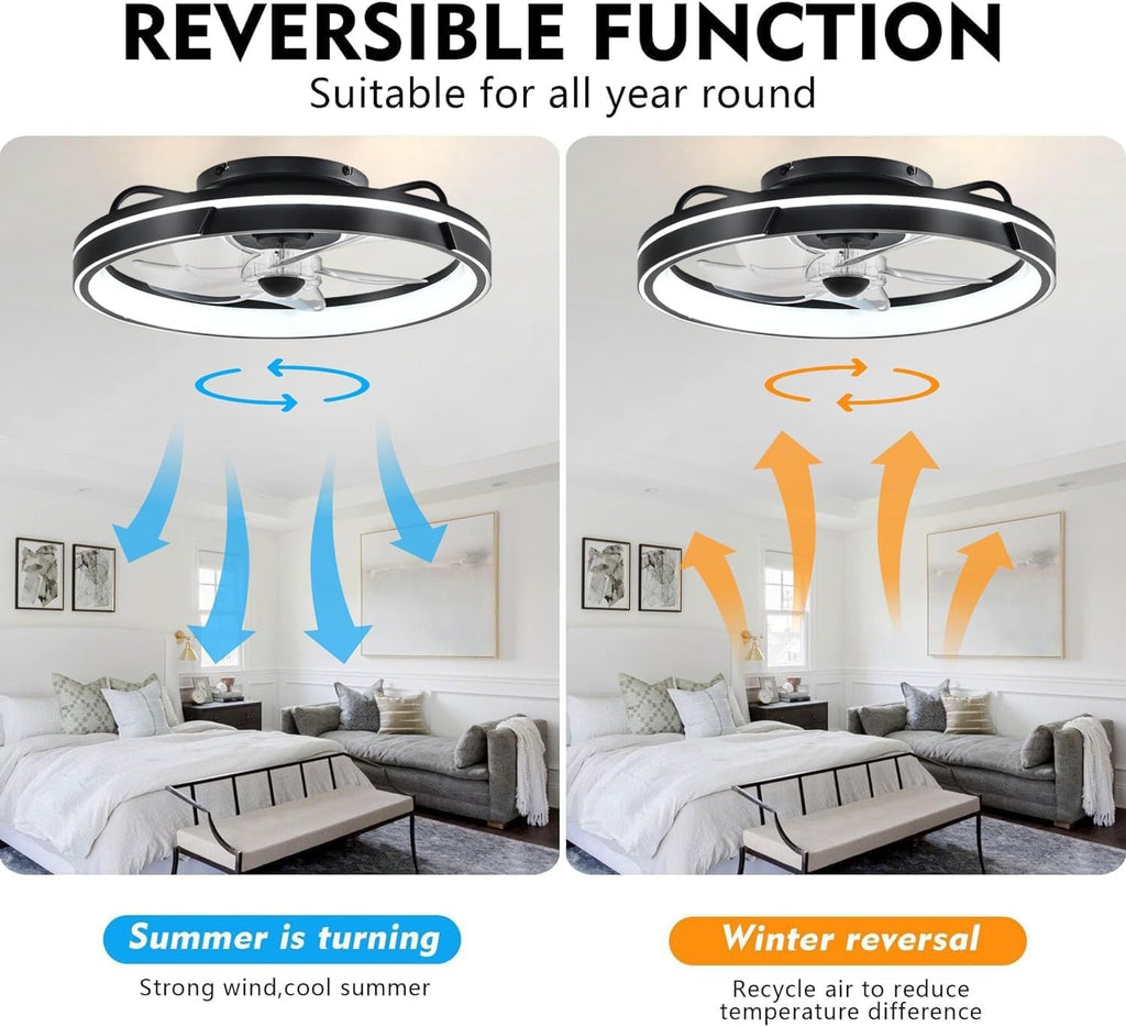 Leise Deckenventilator mit Beleuchtung, Dimmbar 64W LED Deckenleuchte mit Ventilator, Fernbedienung und APP, Timer, 6-Gang, 50cm Moderne Lampe mit Ventilator für Wohnzimmer Schlafzimmer Schwarz