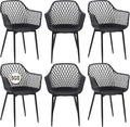 Gartenstuhl 6er Set, Outdoor Stuhl mit Armlehne, Armlehnensessel Loungesessel Lehnstühle, Gartenstühle 120 kg belastbar, Schwarz