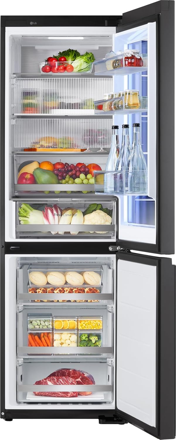 LG GBG7190CEV, Klasse C, 349 L, Kühl-Gefrierkombination mit Instaview und LED, Touch LCD Display, einstellbarem Farbwechsel, Total NoFrost, DoorCooling+, 59.5 x 67.6 x 186cm ꟷ Essence Black Steel