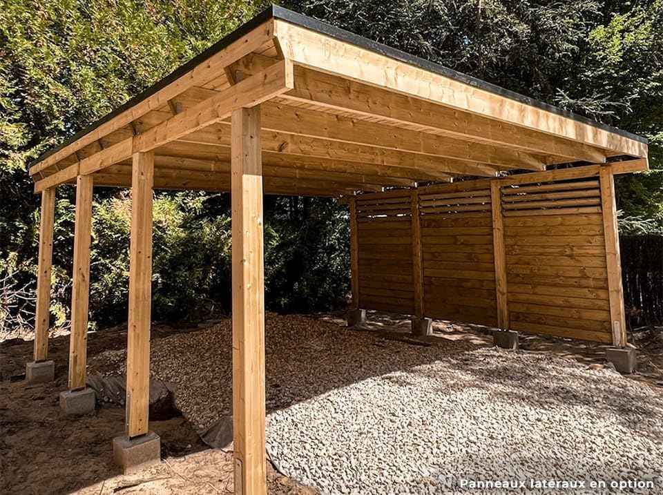 Holz-Carport CASTELLANE 558X555 Integrierte Bodenplatte - Holzdach + Bitumenpappe - Carport - Autoklav - 2 Autos