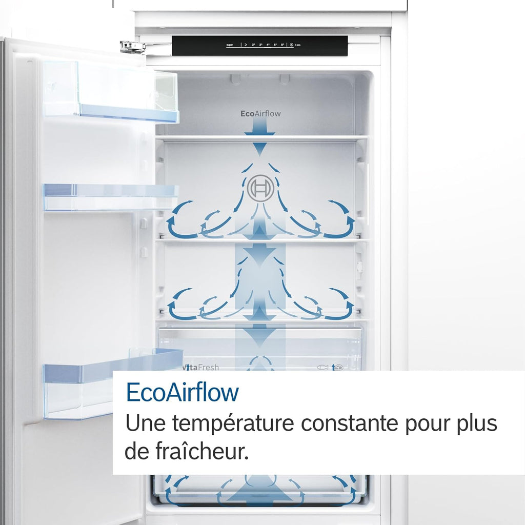 KIL22NSE0 Einbau-Kühlschrank Serie 2, integrierbarer Kühlautomat mit Gefrierfach 88x56 cm, 104L Kühlen, 15L Gefrieren, MultiBox XXL, LED-Beleuchtung, EcoAirflow, SuperCooling,Weiß