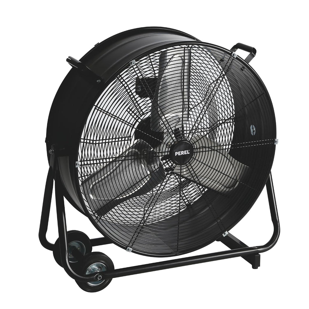 Perel Bodenventilator Ø 60 cm, Trommelventilator, Ventilator groß stark, Windmaschine, Industrieventilator, Trommelgebläse, 2 Geschwindigkeiten, Metall, schwarz, 22.5 kg