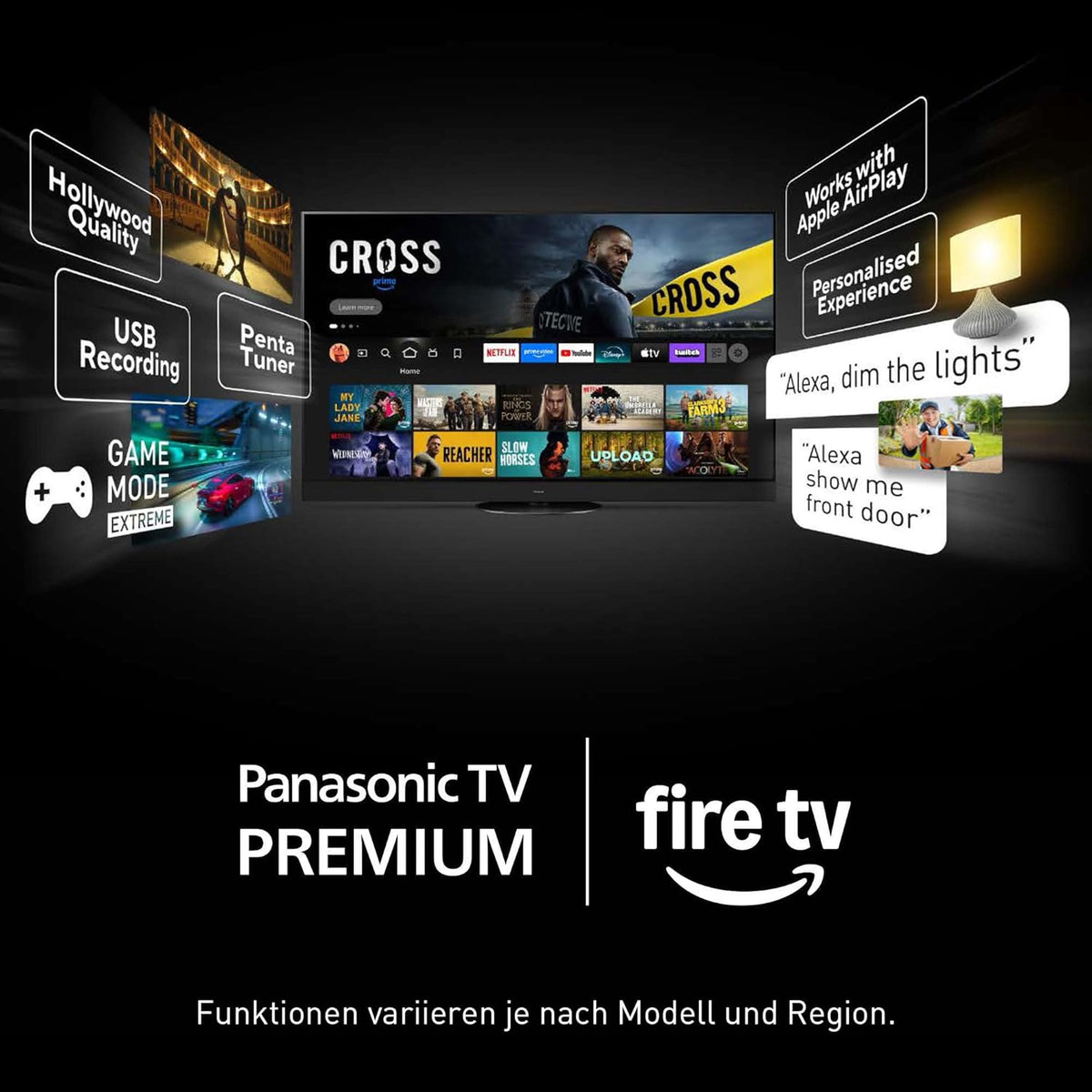 Panasonic Premium TV-55Z80BEZ, Z80B-Serie, 55 Zoll, 4K Ultra HD OLED Smart TV, 2025, Fire TV, Dolby Vision & Atmos, Game Mode Extreme, Alexa & Apple Support, Bluetooth, Schwarz