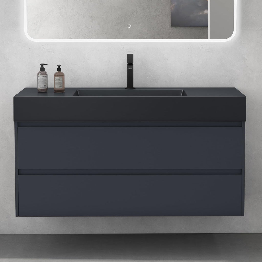 Mai & Mai Badmöbel Set Waschtisch mit Unterschrank Waschbeckenunterschrank 120x48x63cm in Anthrazit matt mit 2-Schubladen inkl. Waschbecken in Anthrazit Deep