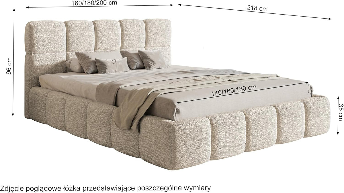 Selsey Bett Polsterbett Mit Stauraum Bettkasten 160 x 200 cm Boucle Gewebe Reißfest Cloudy Hellbeige