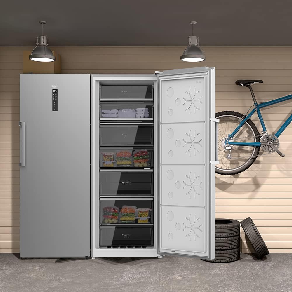 Cecotec Gefrierschrank Bolero CoolMarket UF 380 Edelstahl. 380 Liter, Energiesparend, Motor Inverter Plus, Total No Frost, Kontrollbildschirm, Kühlschrank, Edelstahl
