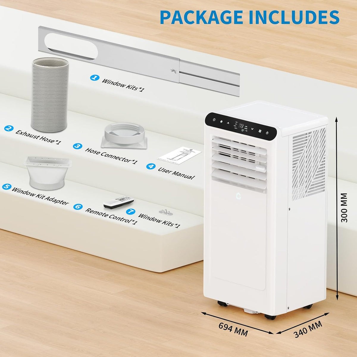 GarveeHome Tragbares Klimagerät mit 7.6 cm-1-Kühlung, Luftentfeuchter und Ventilator, deckt bis zu 450 m² ab, 24-Stunden-Timer, Fernbedienung im Lieferumfang enthalten, ideal für Schlafzimmer, Weiß +