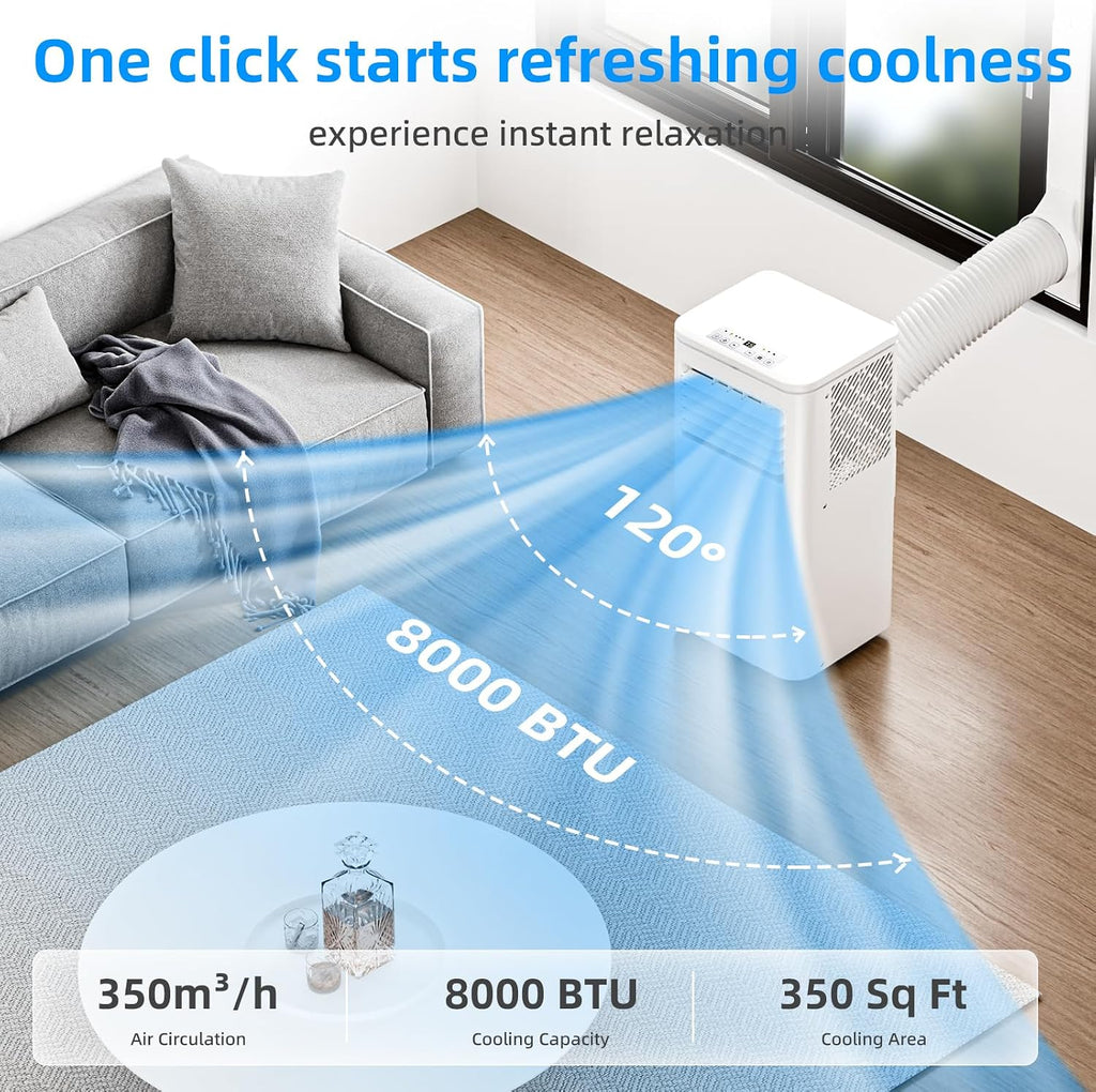 Antarctic Star 8000 BTU Tragbare Klimaanlage, 4-in-1 AC-Einheit mit Kühlung, Luftentfeuchter & Lüftermodi, Schlafmodus, 24H Timer & Fernbedienung, bewegliche Räder & Fensterinstallationsset
