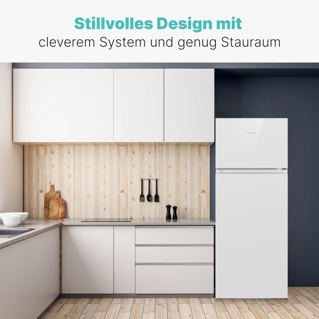 Bomann® Kühlschrank mit Gefrierfach | Kühl Gefrierkombination 206L | 4 Sterne-Kennzeichnung | Kühlgefrierkombi mit wechselbarem Türanschlag | Stufenlose Temperaturregelung | Kühlschrank DT 7318.1
