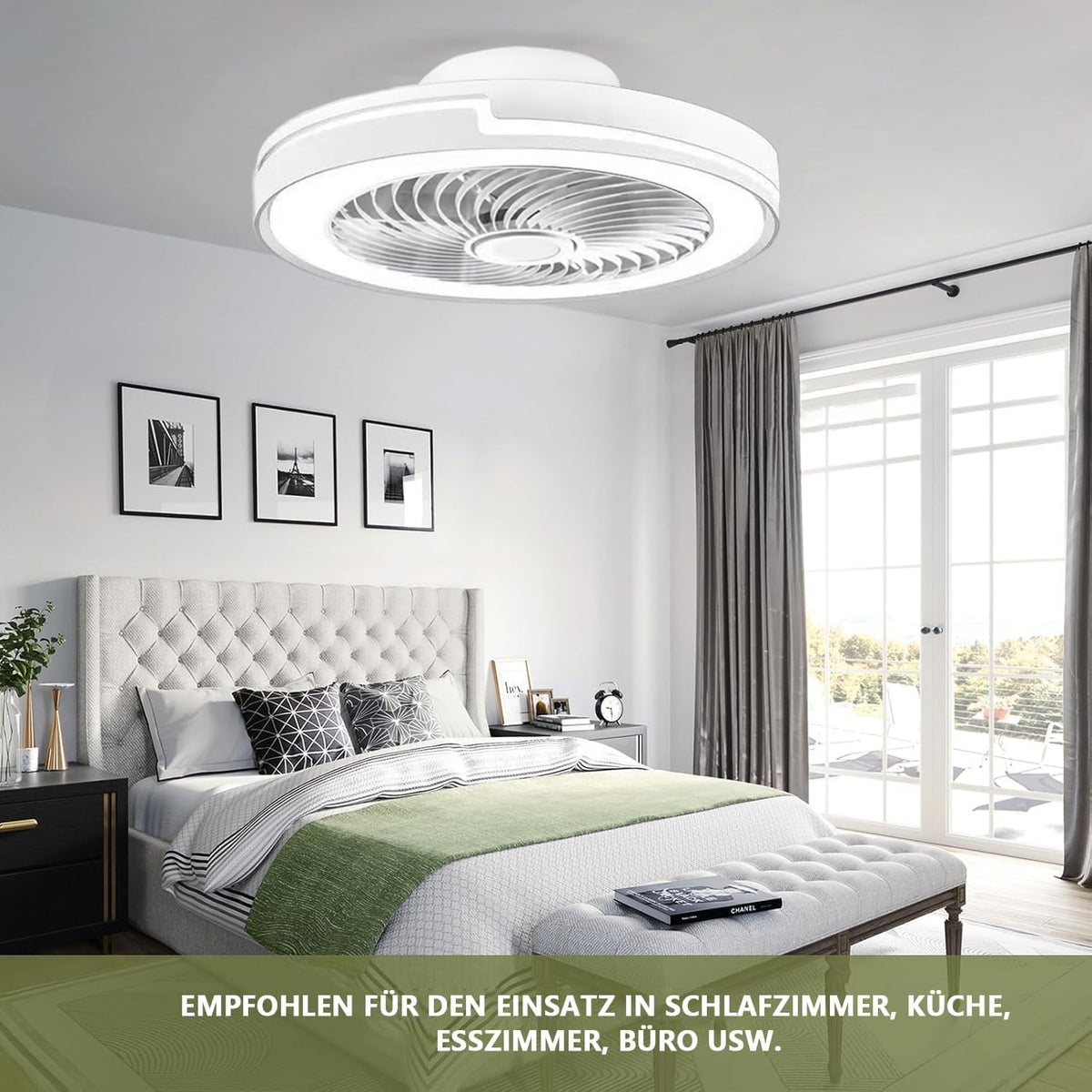 LED Deckenventilator mit Beleuchtung Leise 6 Windstufen, lampe mit ventilator, APP, Modernes Design deckenventilator mit licht für Wohnzimmer Schlafzimmer,(50CM，Weiß)