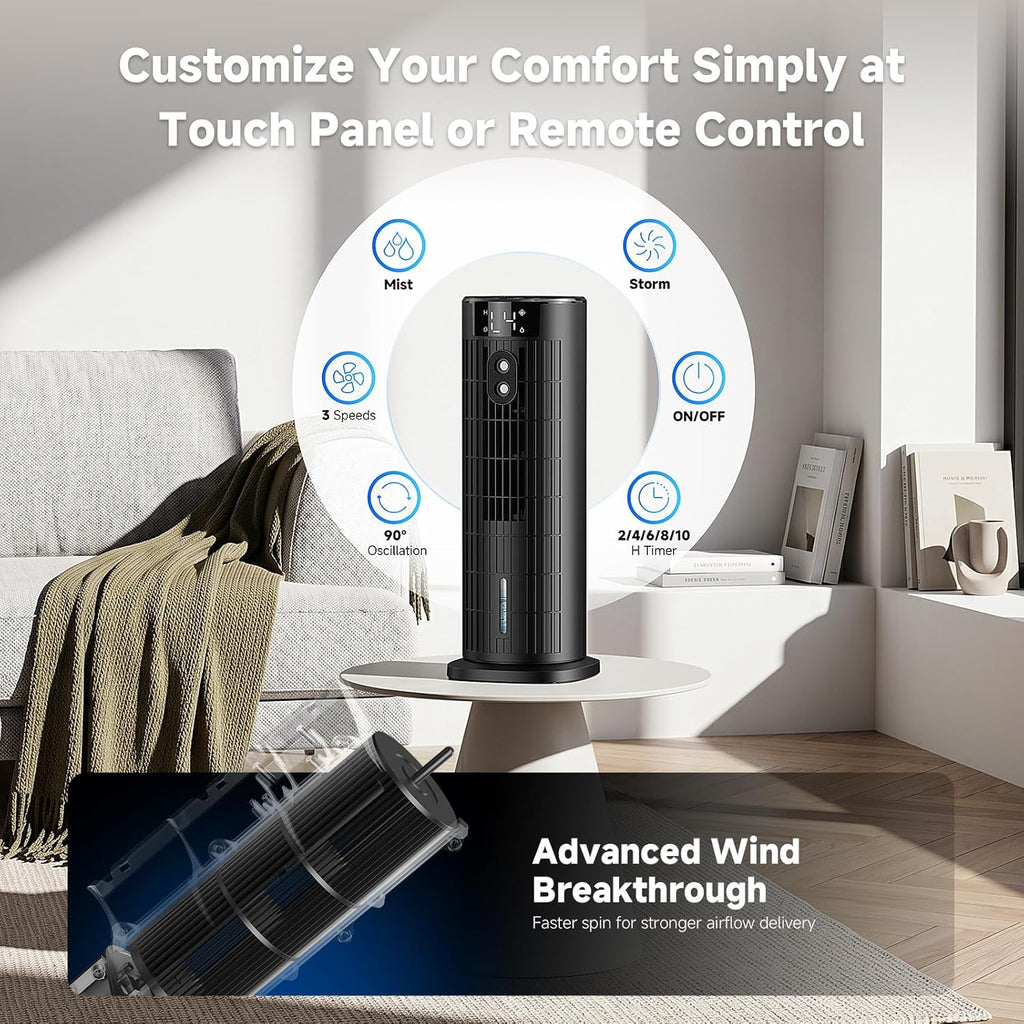 Mobile Klimaanlage, leise tragbare Klimaanlage, Luftkühler mit Ventilatorstufen, Timer, großvolumiger Wassertank, Klimaanlage für Schlafzimmer, Büro（Schwarz）