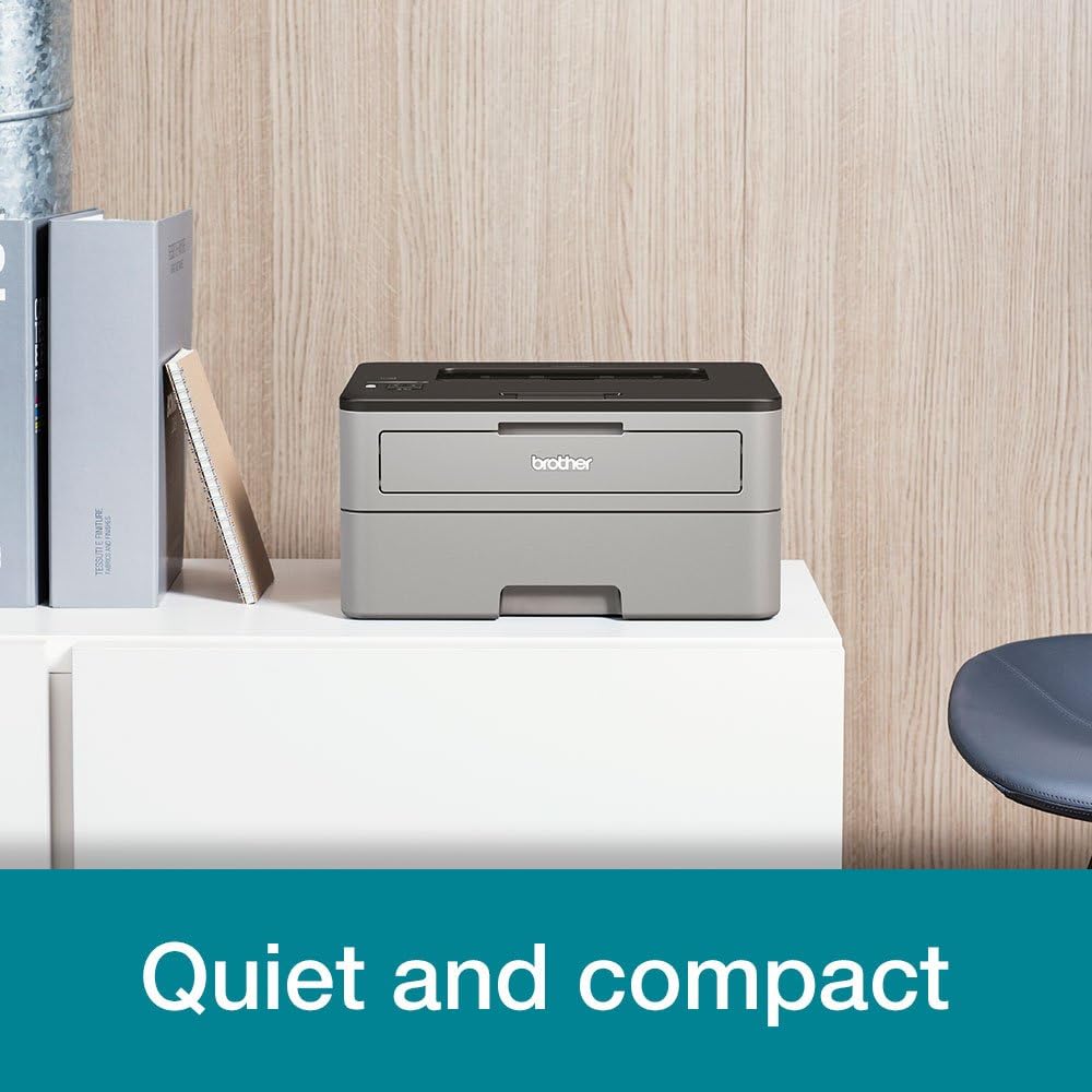 Brother HL-L2350DW Kompakter S/W-Laserdrucker (30 Seiten/Min., 64 MB, A4, echte 1.200x1.200 dpi, Duplexdruck, 250 Blatt Papierkassette, USB 2.0, WLAN), Hellgrau/Schwarz