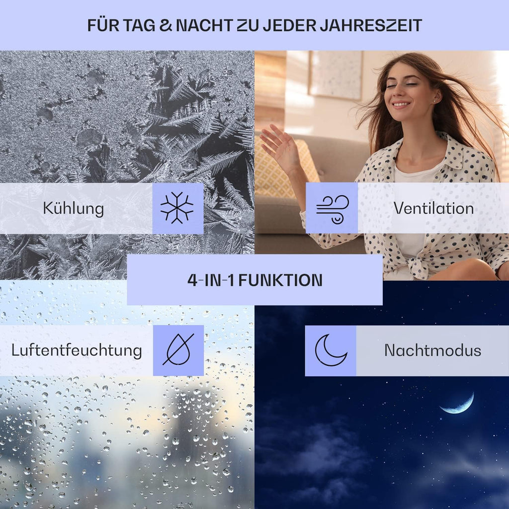 Klarstein Mobile Klimaanlage mit Abluftschlauch, 3-in-1 Klimagerät mit Ventilator & Luftentfeuchter, Kleine & Portable Klimaanlage für Wohnung & Büro, mit Nachtmodus & App-Steuerung, 7000 BTU