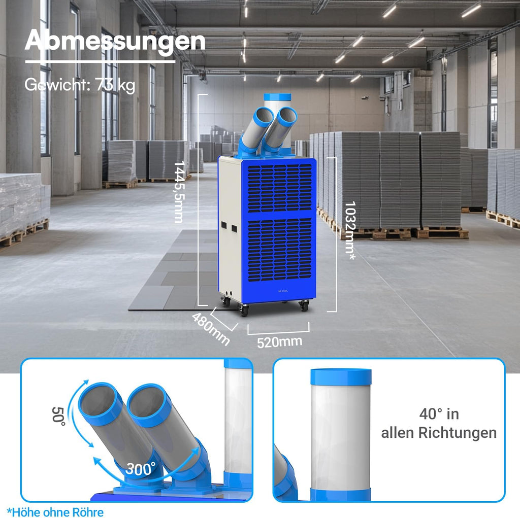 BE COOL Präzisions-Klimaanlage 15.000 BTU BCINPAC15000 | Mobile Klimaanlage mit 4400 W, LCD-Display, 3 Stufen, 24h Timer, R290, für Büro, Serverraum, Gastronomie & Industrie