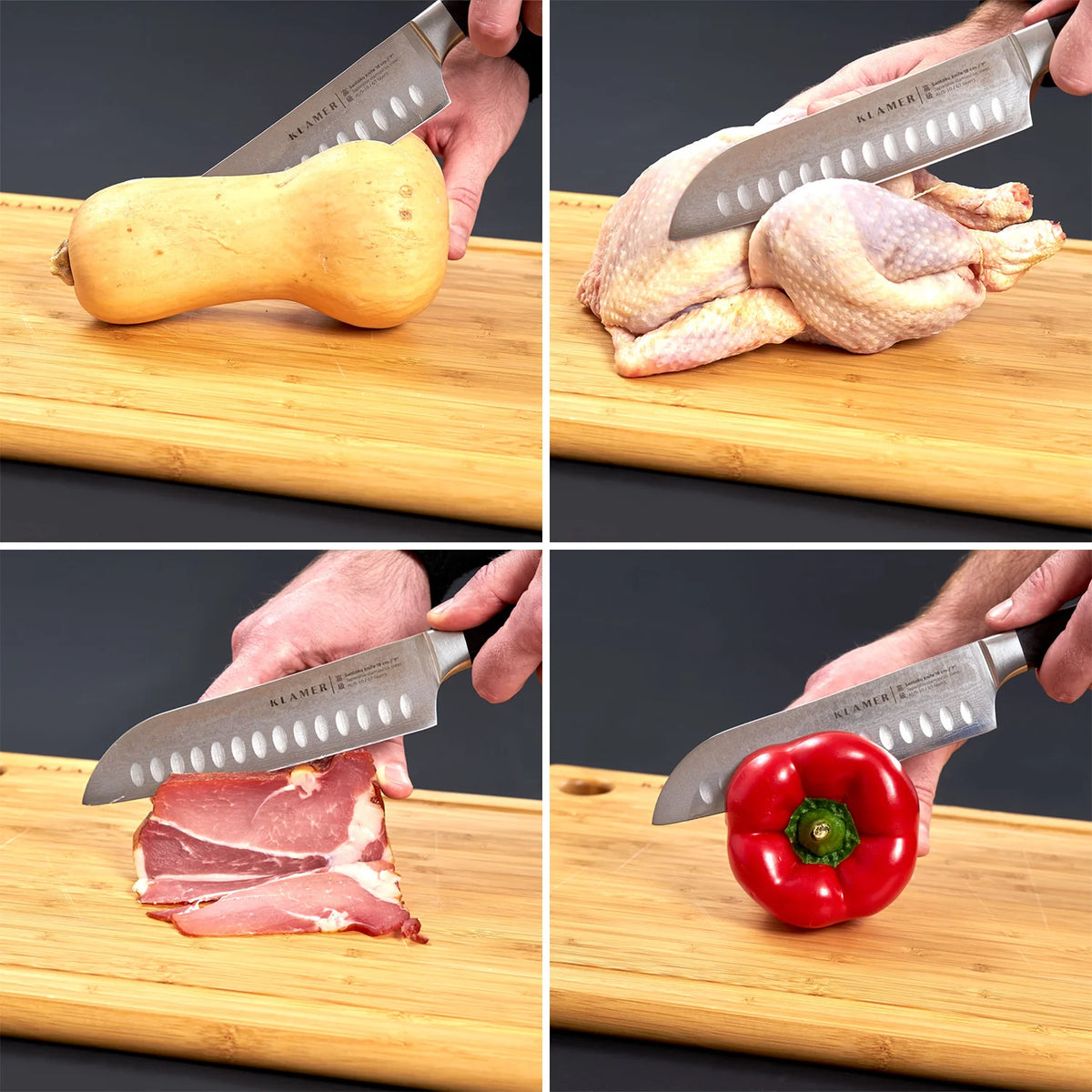 Santoku Damastmesser & Schneidebrett Set