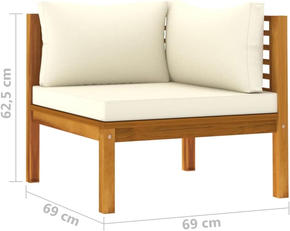 vidaXL Akazienholz Massiv Gartenmöbel 5-TLG. mit Creme Kissen Tisch Mittelsofa Ecksofa Sofa Lounge Gartenset Garten Garnitur Sitzgruppe Gartensofa