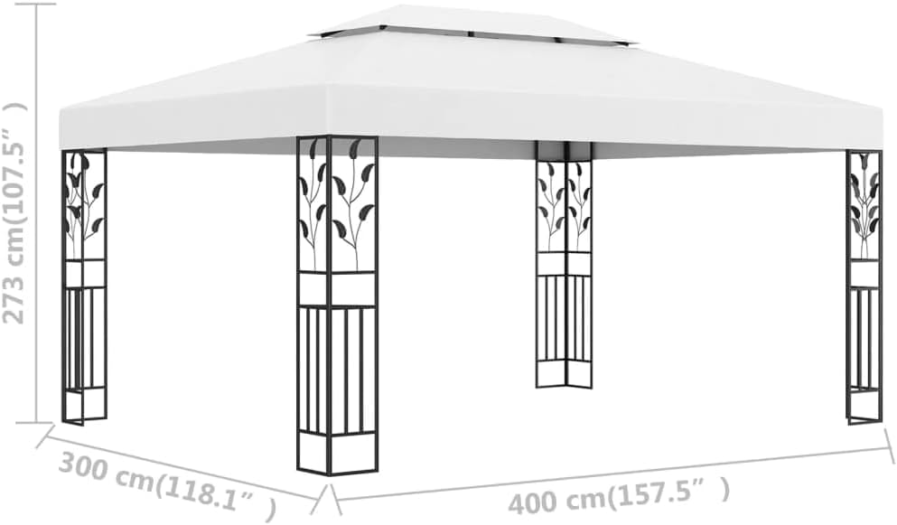 Pavillon mit Doppeldach Gartenpavillon für Garten, Terrassen 3x4 m Weiß