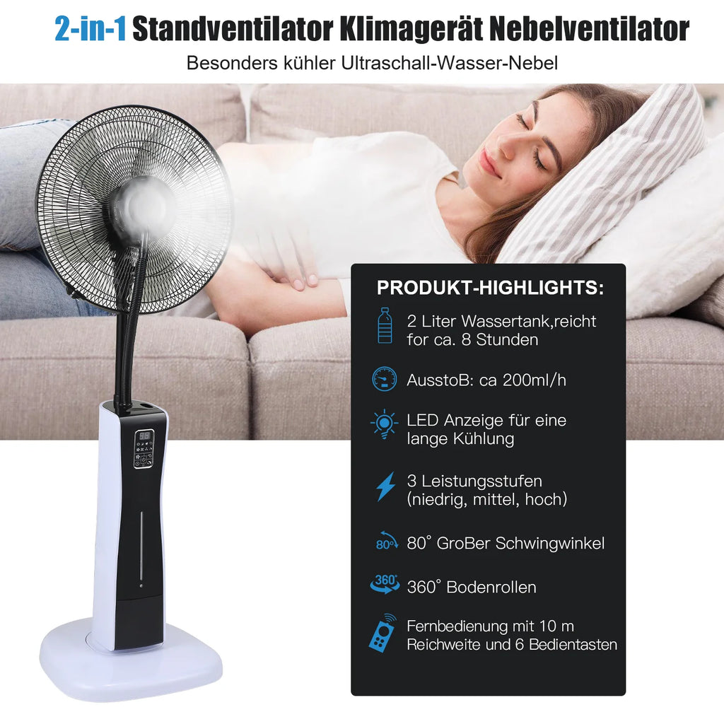Sonnewelt Standventilator mit Wasserkühlung Ultraschall-Sprühnebel