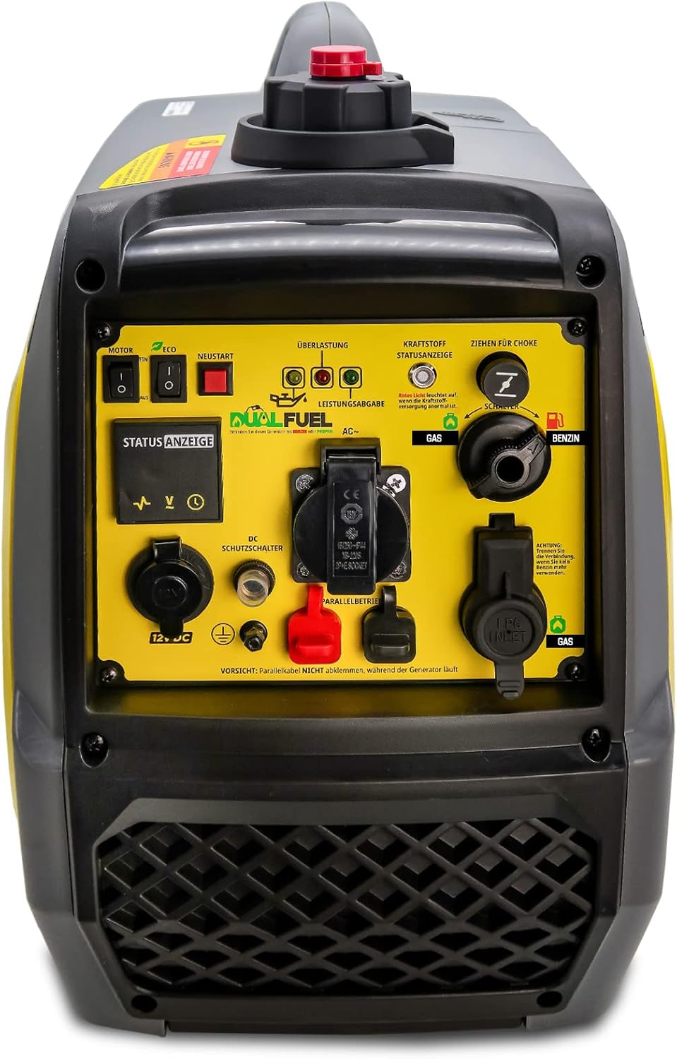 Stromgenerator Dual Fuel Inverter - mobiler 2300 Watt Stromerzeuger Benzin LPG Gas Generator - 4 Takt Notstromaggregat mit AVR-System - Leise Leicht Kompakt - Parallelbetrieb möglich