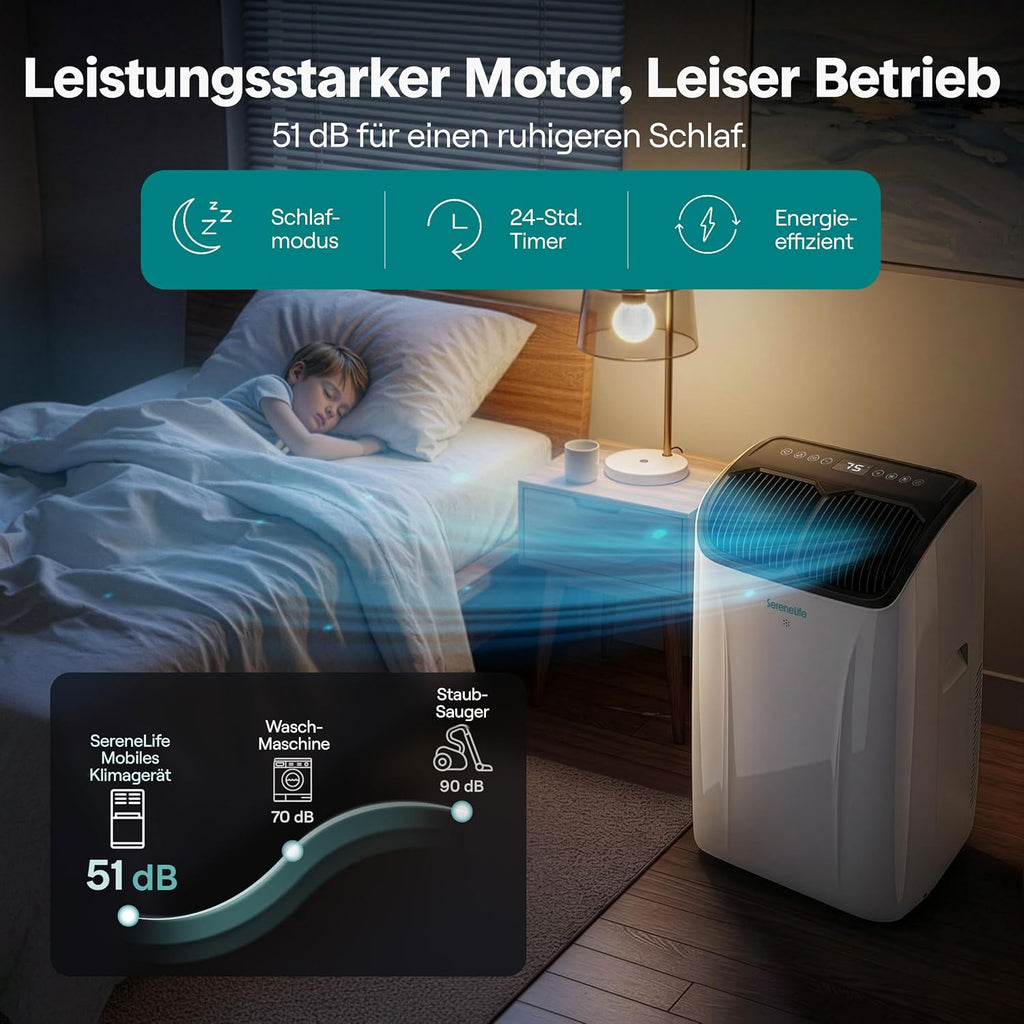 SereneLife Klimaanlage Mobil 14000 BTU – Kleine Klimaanlage für Zimmer bis 33 m² | WiFi | Kühlung, Entfeuchter & Ventilator | 51 dB