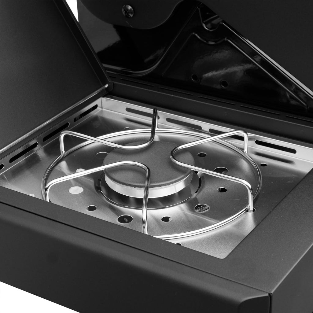 Gasgrill Hektor 3B-S Edelstahl Gasgrillstation 3 Brenner, Infrarot Sear-Brenner, Gusseisen-Grillrost, Seitenkocher und Kochplatte Inkl. Abdeckhaube für Garten, Terrasse