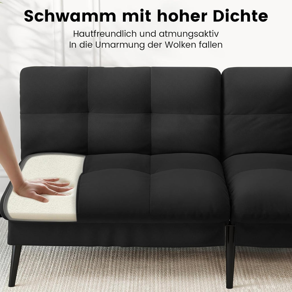 LUCKRACER Sofa 3 Sitzer Sofa Schlafsofa mit Schlaffunktion, überzug Futon Klappsofa, Bettcouch, ecksofa, Couch, 5 Verstellbare Winkel, Ideal für Wohnungen Wohnzimmer aus Stoff Schwarz