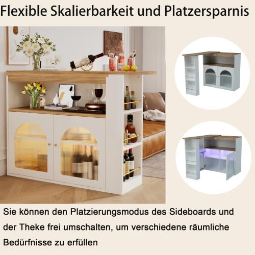 SogesHome Bartisch Esstisch Buffets Modern Ausziehbar Drehbar Bartisch Tisch Stehtisch Bistrotisch mit Stauraum und 1m langem LED Lichtstreifen für Esszimmer