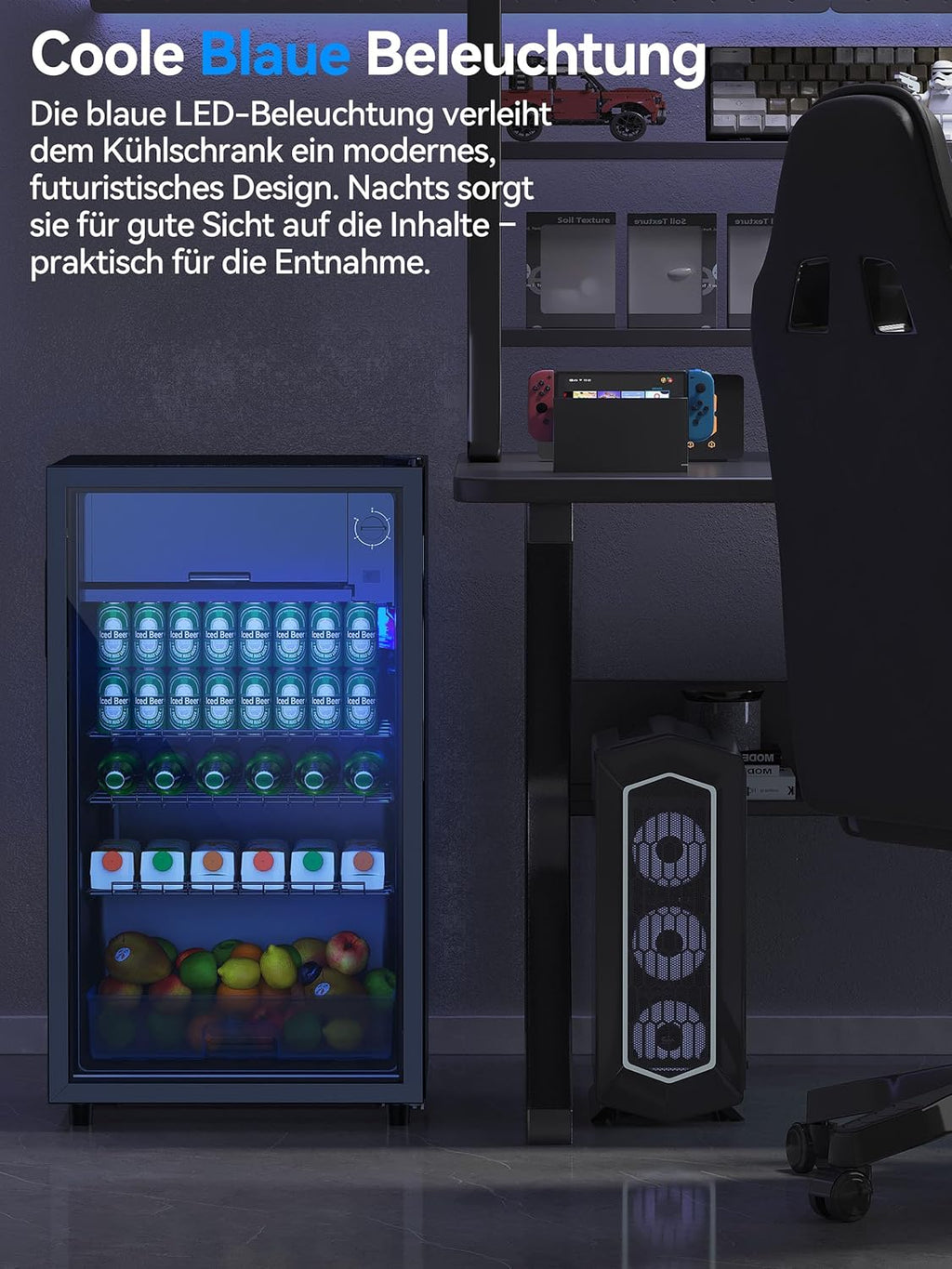 Devoko Getränkekühlschrank mit Glast,93L Minikühlschrank,mit RGB LED Lichtern,verstellbare Einlegeböden, Indoor/Outdoor,für zu Hause, Büro, Partys & Gastro,Minibar, Kühlschrank Schwarz