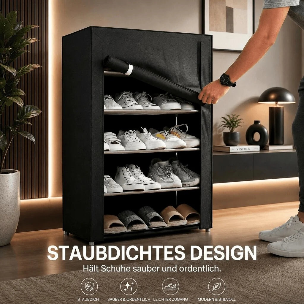 Freistehender Schuhschrank mit Stoffbezug | Schuhvitrine