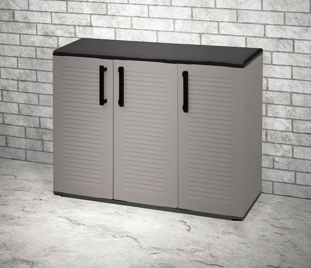 Dmora Mehrzweck Außen oder Innenwechselschrank, 3 türiges Mobile und 1 Polypropylen Regal, 100% Made in Italy, 102x37H84 cm, graue Farbe