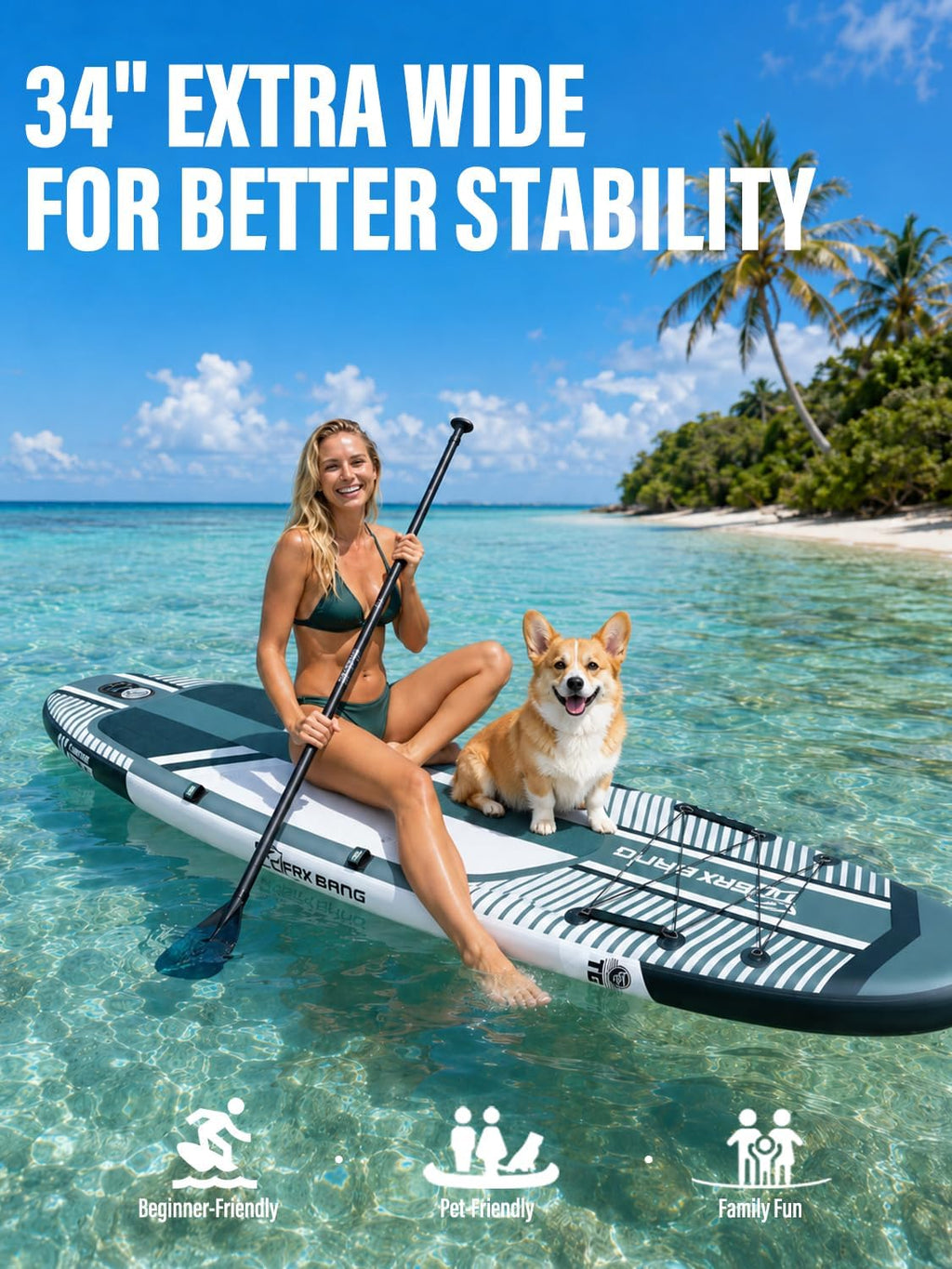 TIGERXBANG Aufblasbares Stand-Up-Paddle-Board mit Zubehör 335 × 86 × 15 cm, SUP Board für Erwachsene, Kollektion Shadow
