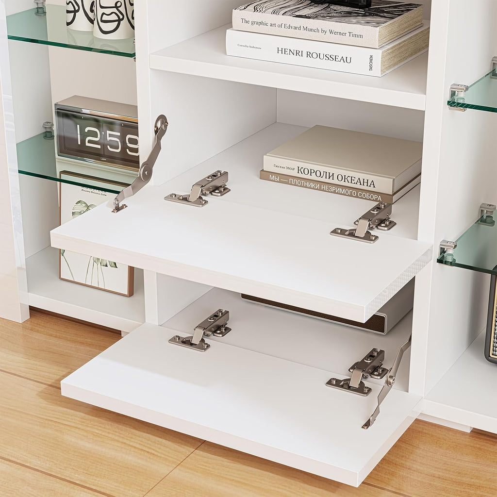 Dripex TV Lowboard Eckschrank mit LED Beleuchtung Weiß Hochglanz Fernsehschrank Eckkommode Fernsehtisch TV Schrank 100x68x40 cm (Weiß)