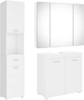 FOREHILL Badmöbel Set weiß, 3 Teile, mit Waschbeckenunterschrank, Hochschrank, Spiegelschrank