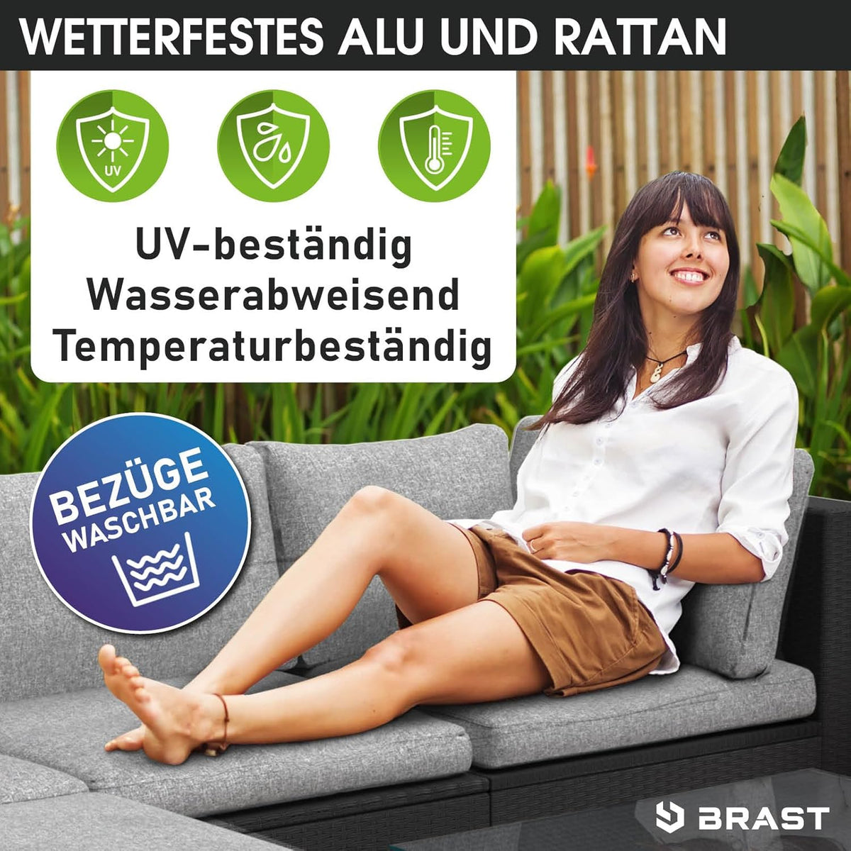 BRAST® Gartenmöbel Lounge Set | 4-5 Personen viele Modelle & Farben | inkl. extra Dicke Kissen | TÜV geprüft | Outdoor Loungemöbel Sitzgruppe Essgruppe Garnitur | Royal Schwarz
