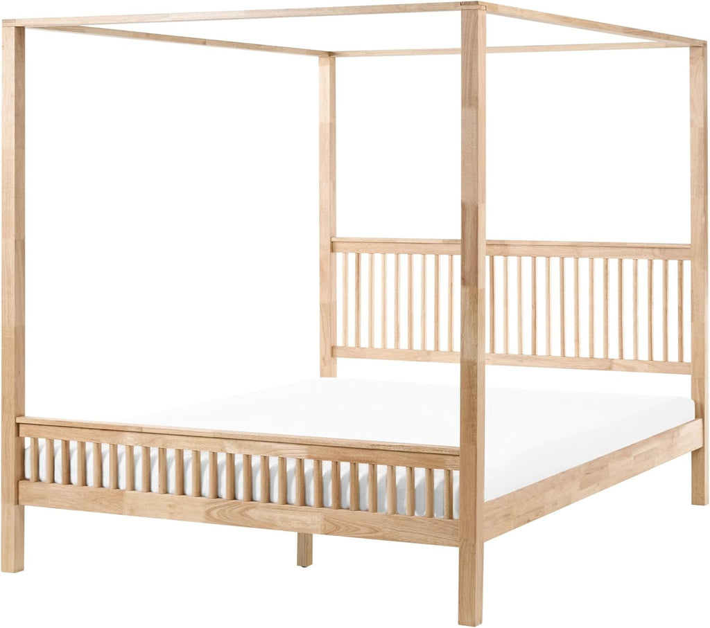 Beliani Himmelbett Holz Hellbraun 180 x 200 cm mit Lattenrost modern Harfleur