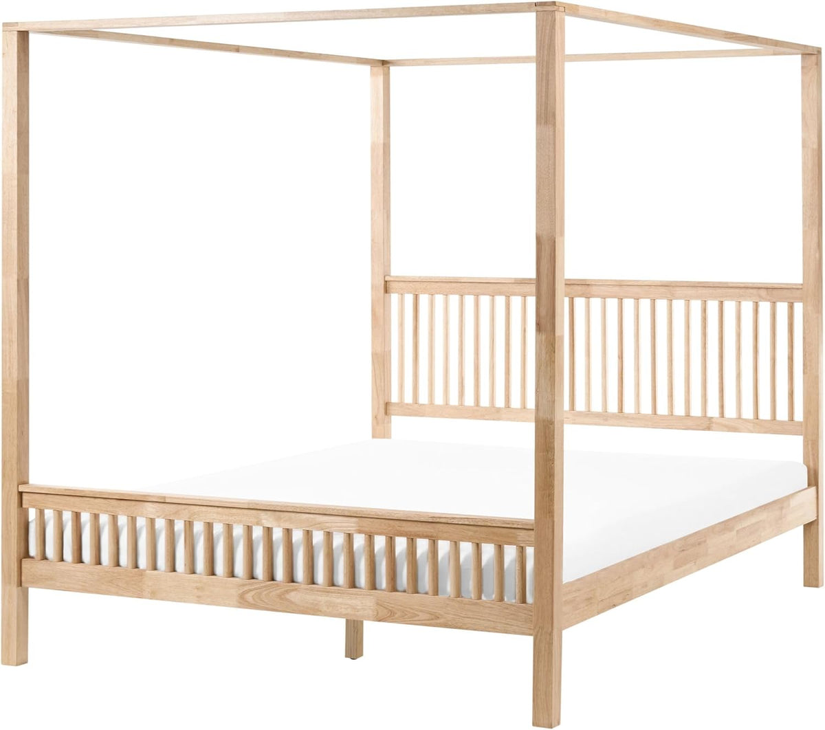 Beliani Himmelbett Holz Hellbraun 180 x 200 cm mit Lattenrost modern Harfleur