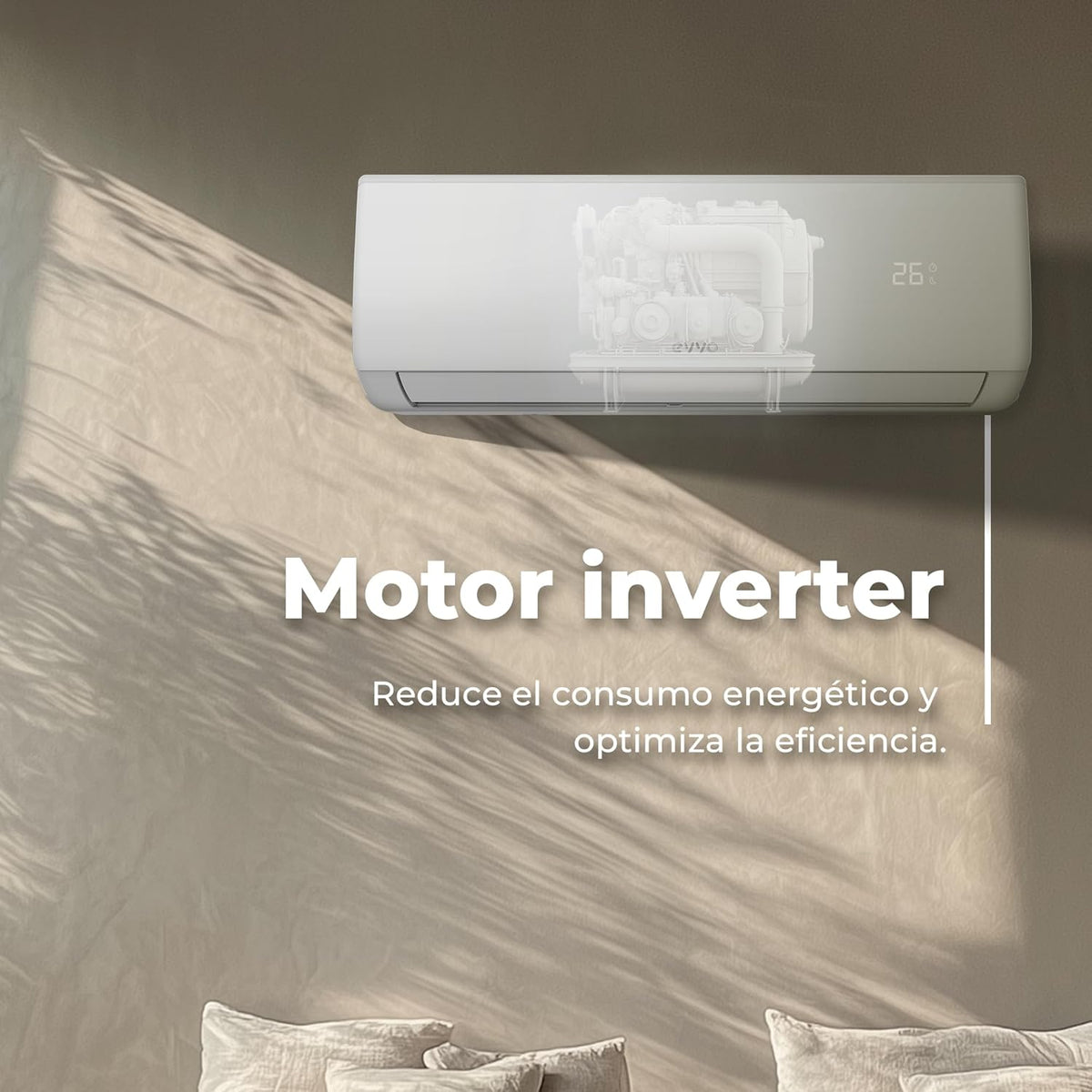 EVVO Splitklima-Klimaanlage, WLAN, Kühlung und Heizung, WLAN-Konnektivität, Invertermotor, Wärmepumpe, Klasse A++/A+, Luftentfeuchter, Kühlmittel R32 (9.000 BTU)