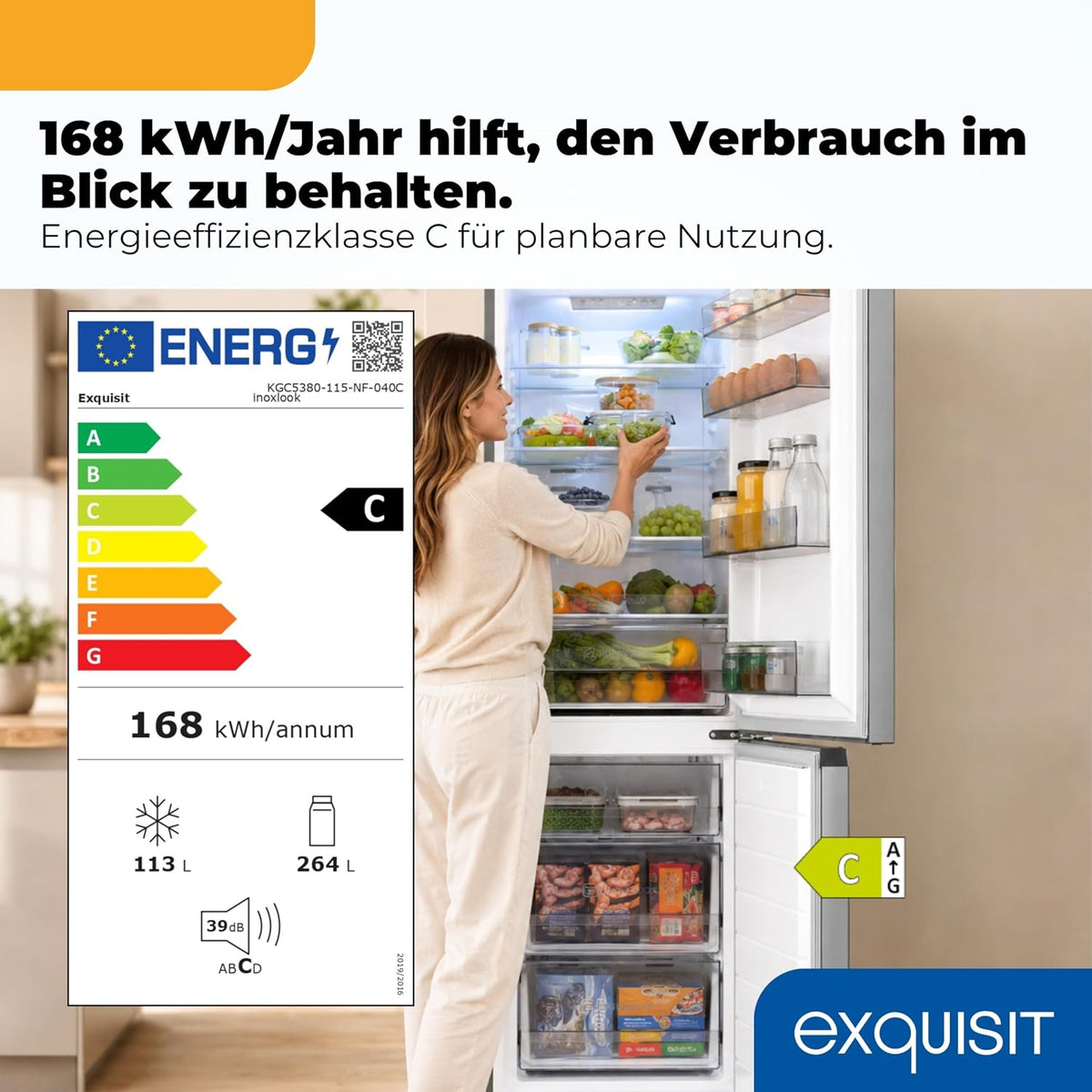 Exquisit Kühl-Gefrierkombination 377 l No Frost, Inoxlook