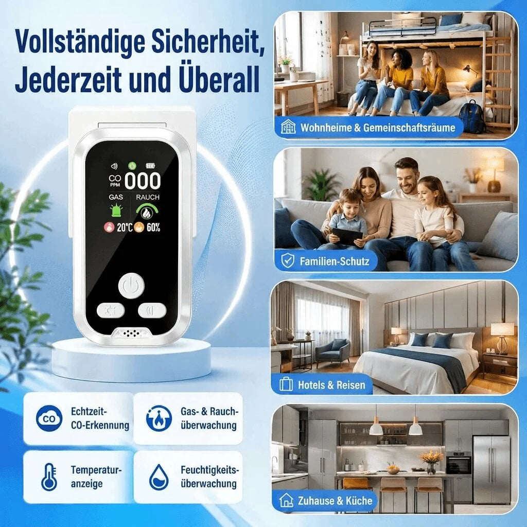 Kohlenmonoxid und Gas Melder mit Rauchalarm | Atemwacht