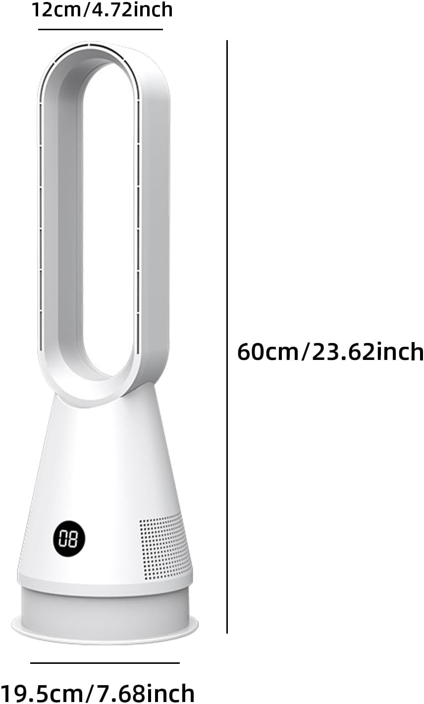 Rotorloser Ventilator,Turmventilator sehr leise & Luftreiniger,mit Fernbedienung, 8 Geschwindigkeiten,90° Oszillation, 9h Timer,oszillierender Raumkühler für Schlafzimmer, Büro (Weiß)