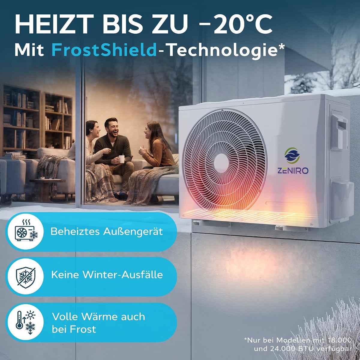 Klimanlage Split Klimagerät Set mit Heizfunktion - 18000 BTU 5,2kW - A++ WiFi/App-Steuerung 4D AirFlow Auto Reinigung inkl. Montagematerial Vorgefüllt R32 Air Conditioner