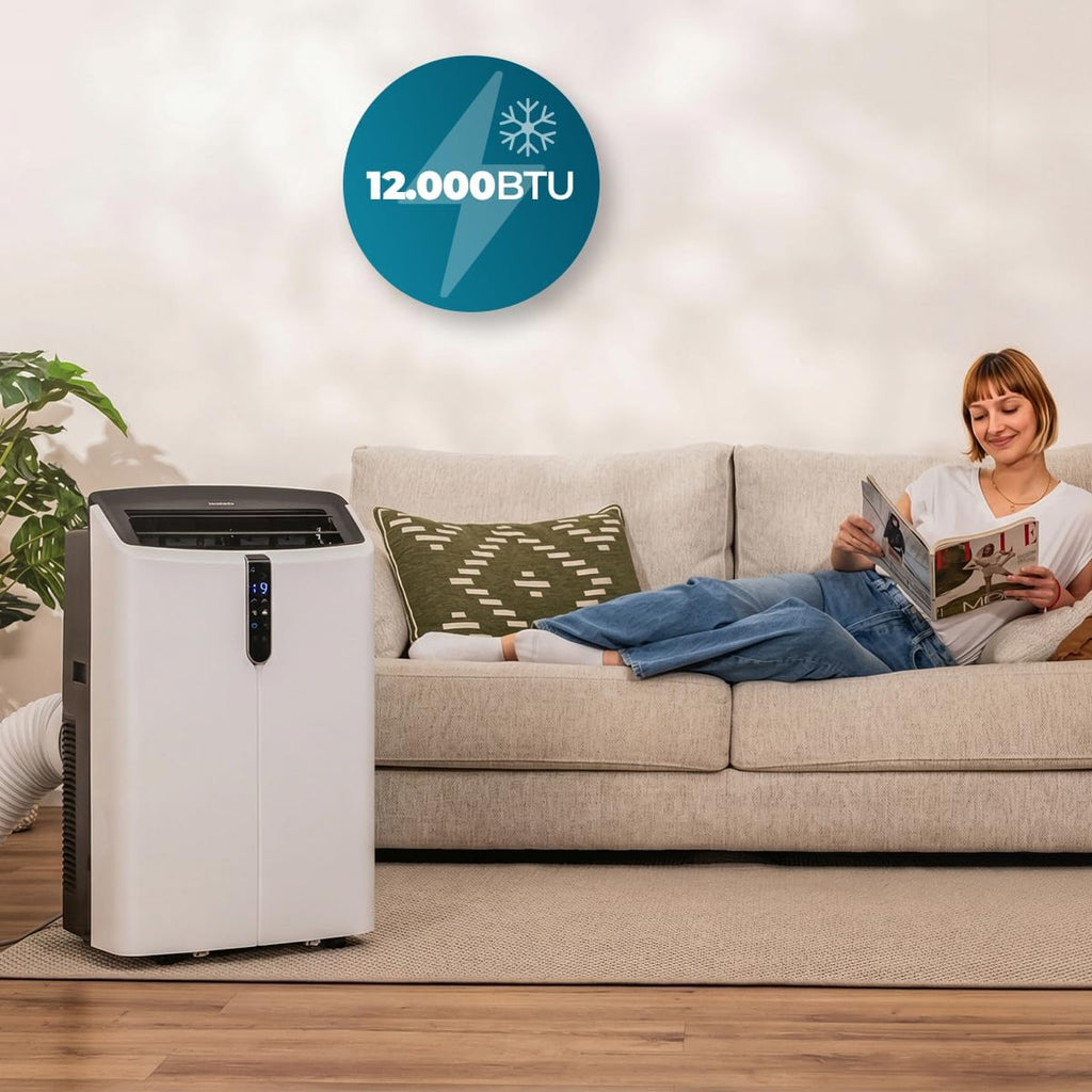 Cecotec Mobile Klimageräte ForceClima 12600 Nux Heating. 12000 BTU, Heizfunktion, 5 Modi, 3 Stufen, bis 30 m², Entfeuchter 28 L/Tag, LED-Display, Fernbedienung, Timer, Oszillation, R290, Klasse A