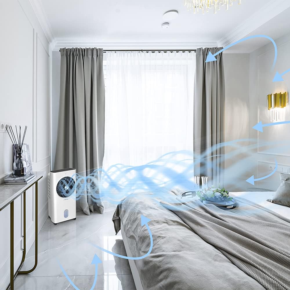 TROTEC Aircooler PAE 31 mobiler Luftkühler, 3-in-1 Luftkühler, Luftbefeuchter und Ventilator, 6 l Tank, 1,1 l/h Verdunstungsleistung, 3 Gebläsestufen, Timer, Nachtmodus