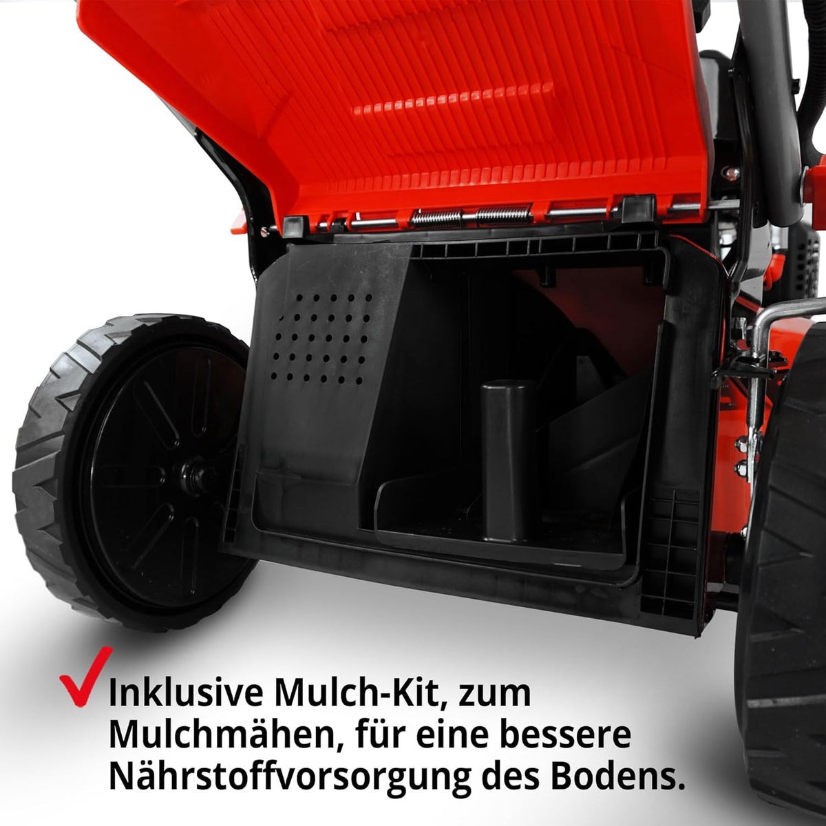 HECHT 5-IN-1 Benzin Rasenmäher – leistungsstarker 4 Takt Eco Motor 4,4 kW (6,0 PS) – Seilzug Starter – mit 53 cm Schnittbreite – 75 l Fangkorb – Radantrieb – patentierte Räder – EasyClean – Mulchmäher