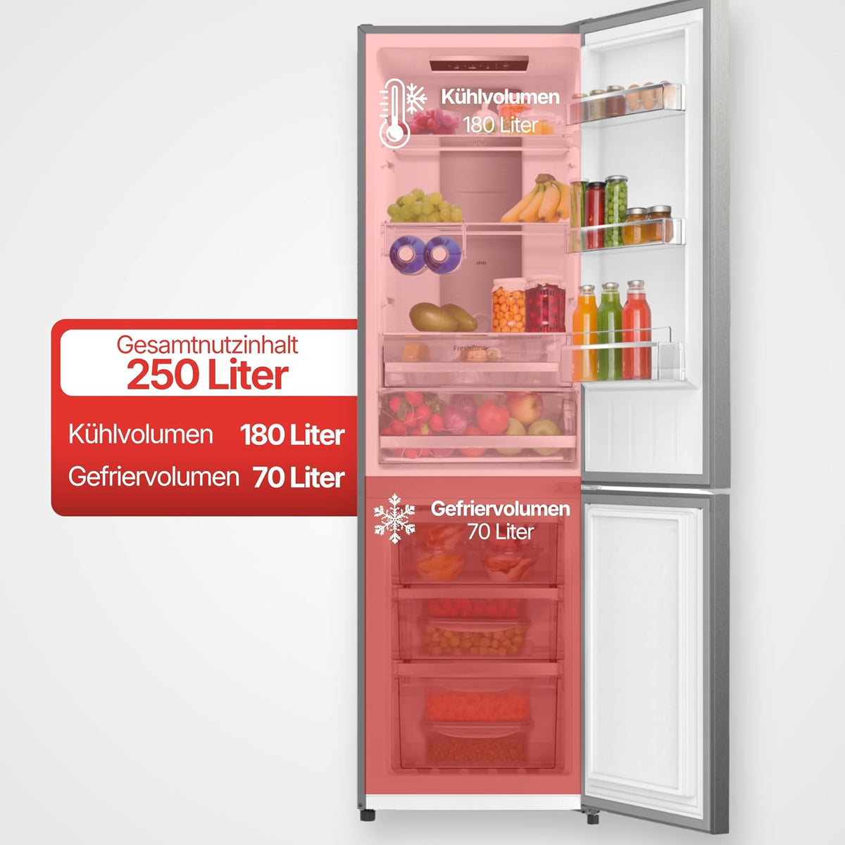 Amica Kühl Gefrierkombination freistehend Total NoFrost 181 x 54 x 59,1 cm 250 l Nutzinhalt VitControlPlus FreshZone elektronische Steuerung - Edelstahloptik