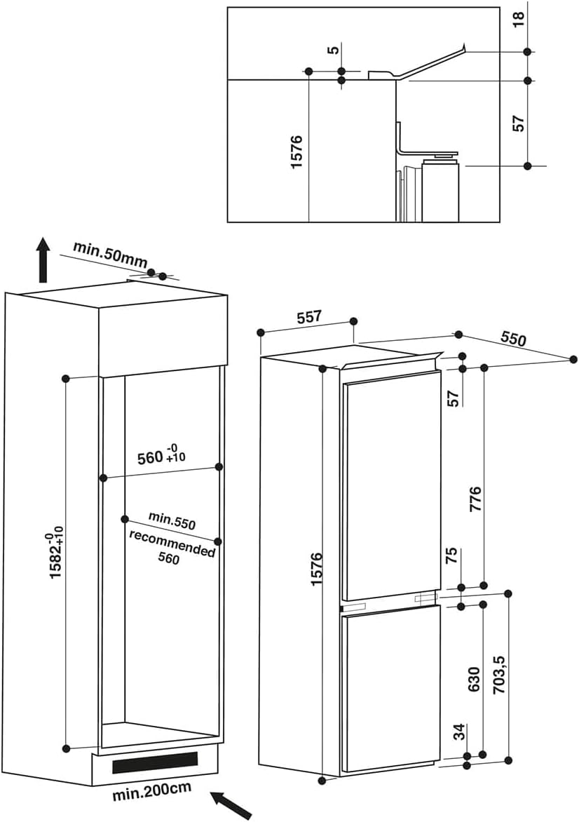 Bauknecht KGIS 16F2 P StopFrost Einbau-Kühl-/Gefrierkombination (Nische 158) / Gesamtnutzinhalt: 232 Liter/ ProFresh/ Hygiene+ Filter / StopFrost / Abtauautomatik im Kühlteil, Weiss