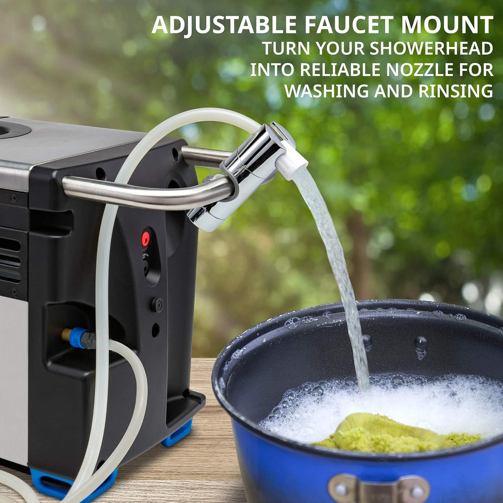 Tragbarer Propan-Warmwasserbereiter und Duschpumpe mit eingebauter Batterie | Kompaktes Outdoor-Reinigungs- und Duschsystem mit LCD, Sicherheitsabschaltung und Tragetasche, sofort heißes Wasser für Camping und Wandern
